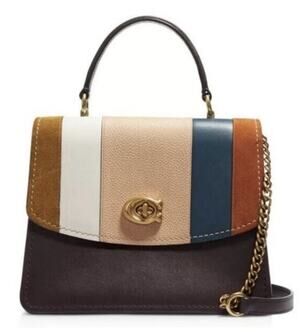 B3-003 Preloved Coach Parker Top Handle with Patchwork Oxblood Leather Bag 76084